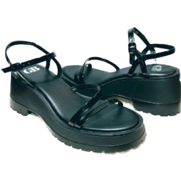 NEW Y2K 90s Style Gianni Bini Faux Patent Leather Lug Sole Platform Sandals NWT - Picture 5 of 7